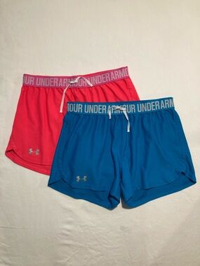 2 Pack Under Armour Women's Athletic Shorts - Hot Pink & Bright Blue (123)